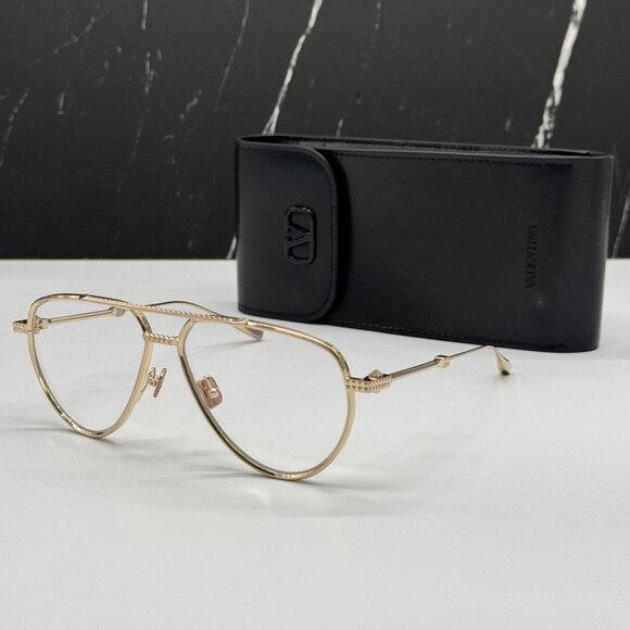 NEW VALENTINO V-STUD-II VLX-133D AVIATOR UNISEX GOLD EYEGLASSES - Picture 1 of 10